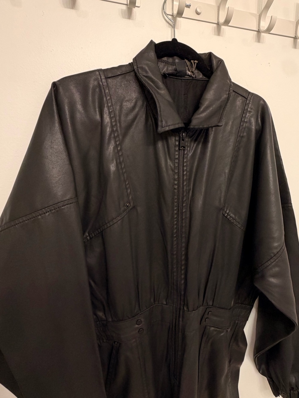 All Saints Black Jumpsuit - Fabric resembles a thin leather